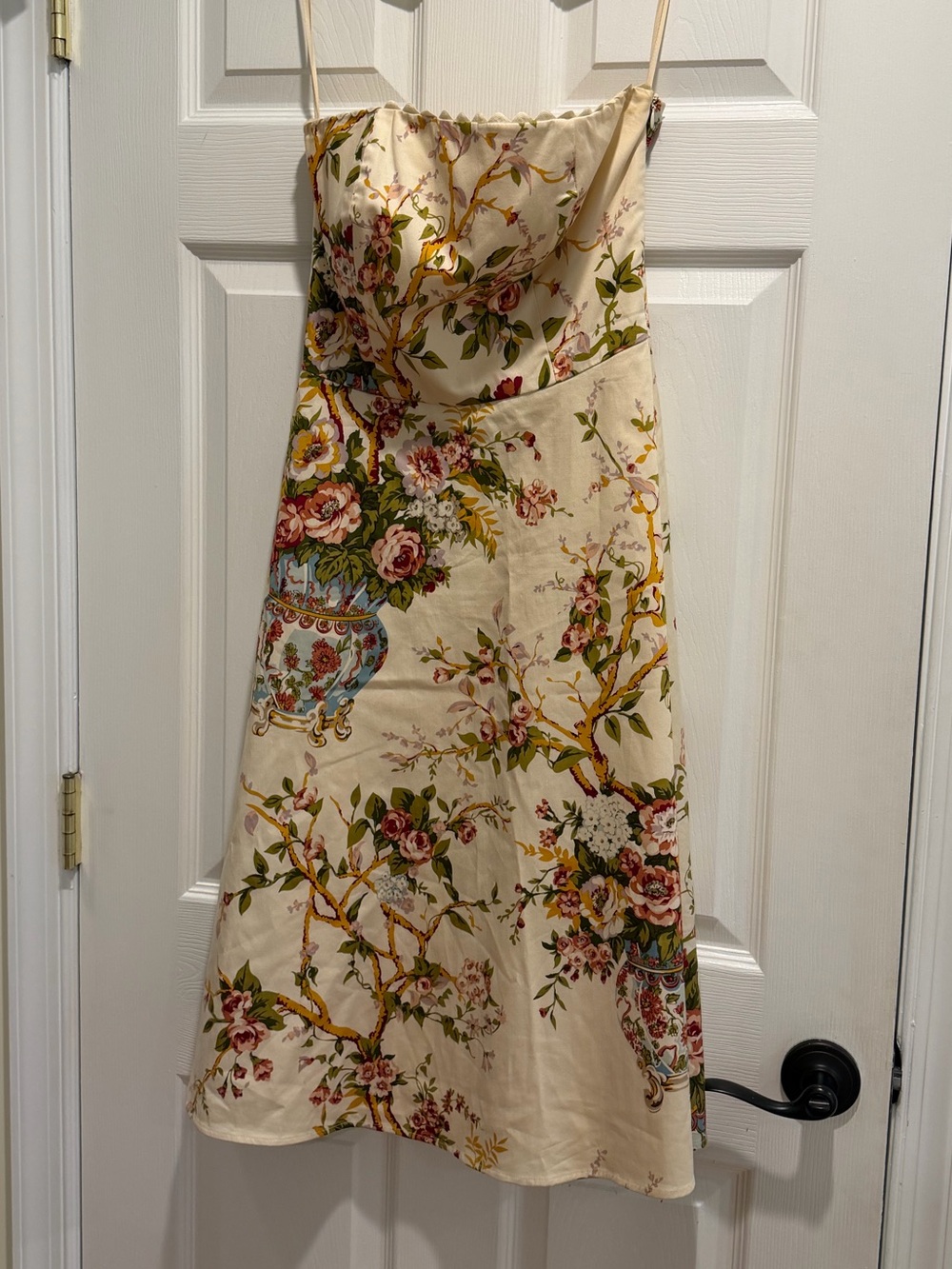 Vintage Moda International Cream Floral Strapless A-Line Dress